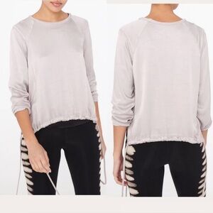 Raquel Allegra Satin Platinum Grey Drawstring Blouse Size 2